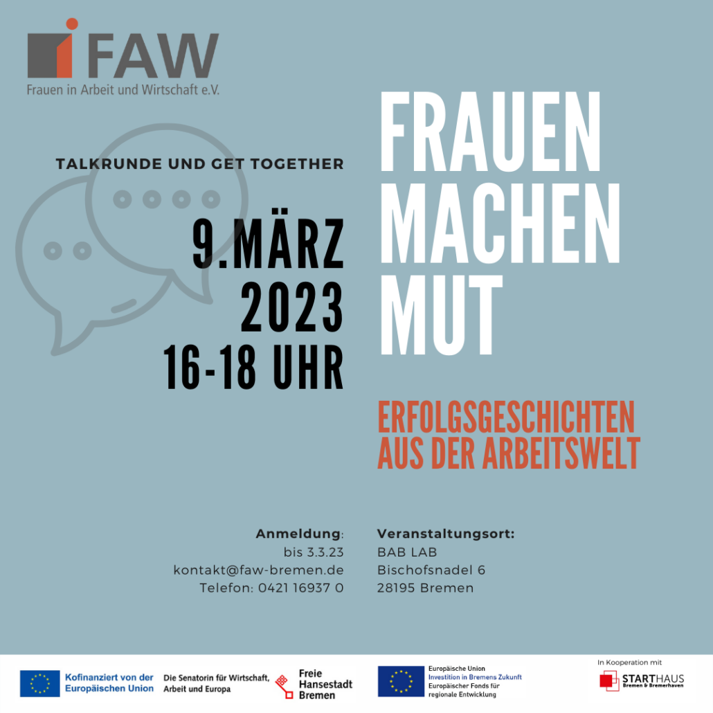 Grafik zur Einladung der Veranstaltung "Frauen machen Mut" der FAW.
