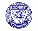 Lila Logo des Soroptimist International. Eine gezeichnete Frau hält sie Aufschrift "Soropimist" hoch